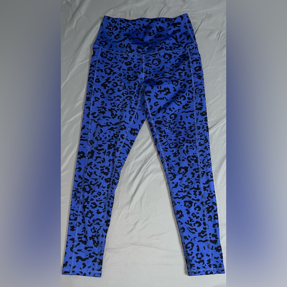 LegEnd Yoga Pants Womens M Blue Leopard Print Capri Leggings [C-21]
